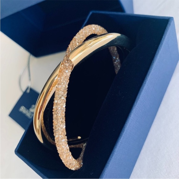 NIB Authentic DANIEL SWAROVSKI DUST Gold Tone Champagne Crystal Cuff Bracelet - Picture 7 of 8